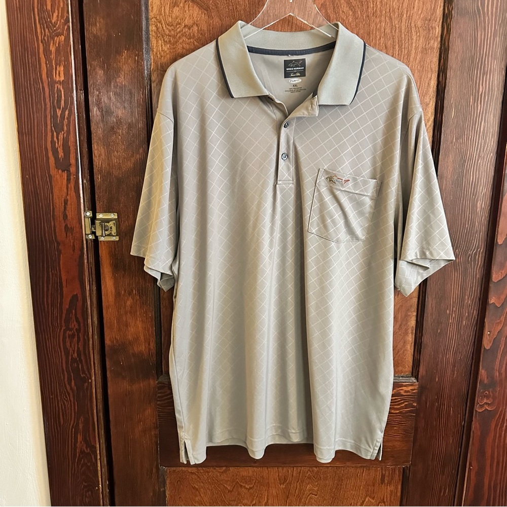 Greg Norman Collection Men's Light Gray Polo with Chest Pocket